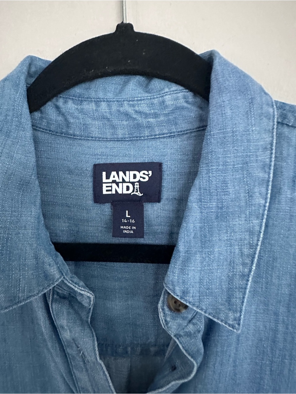 Lands’ End Chambray Lyocell Popover Top Utility Coastal Grandma - Picture 2 of 6